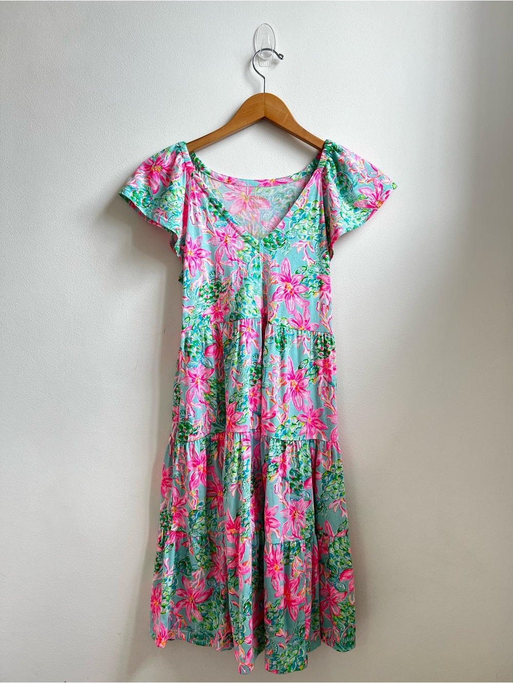 Lilly Pulitzer Kawai Flutter Sleeve Dress in Surf Blue So Shellegant